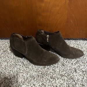 Franco Sarto Womens Dylan Booties Size 7.5 Brown  Low Block Heel Leather